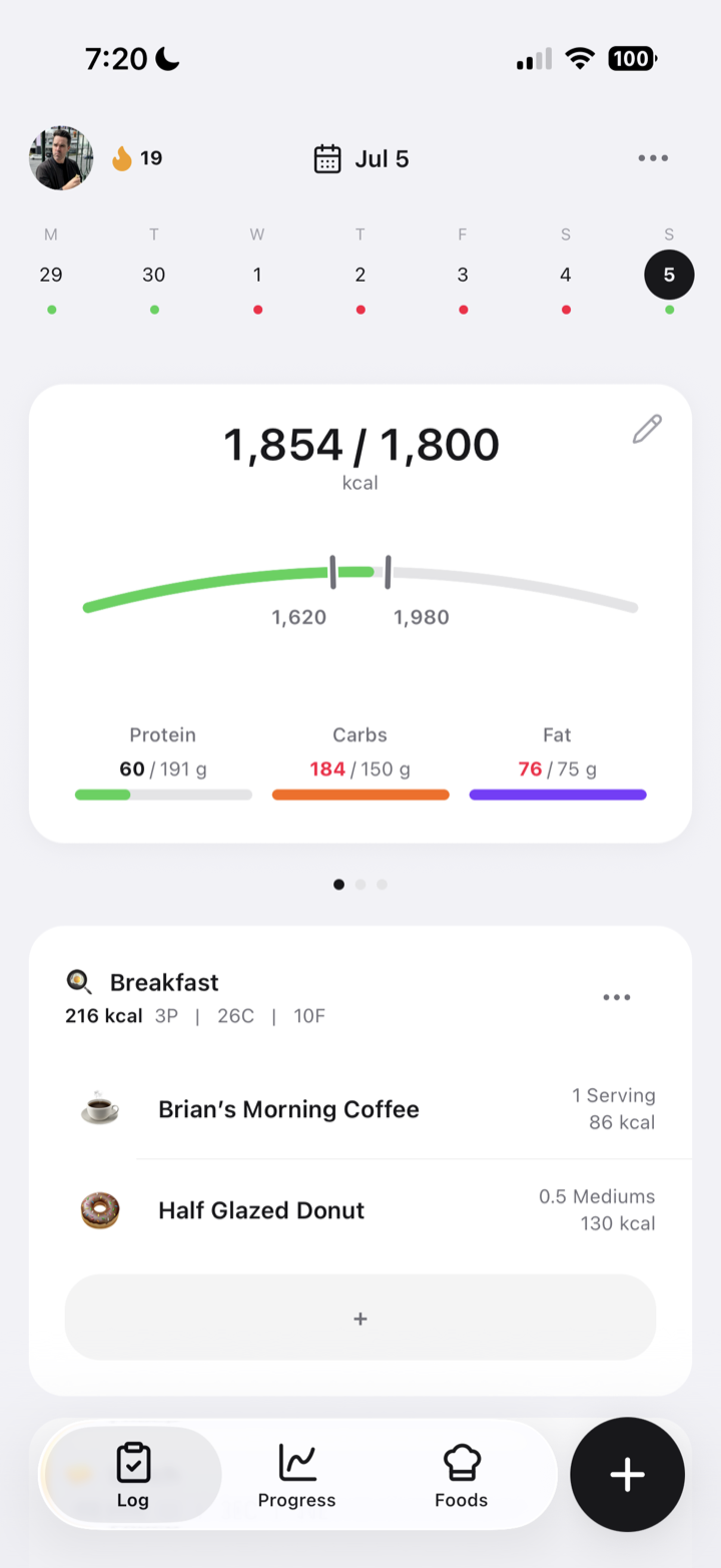 BasicPlate daily log screen