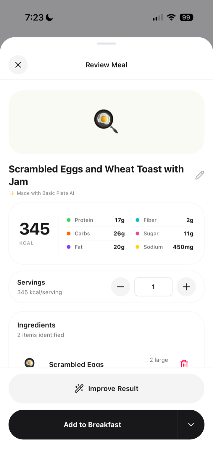 AI meal breakdown with macros